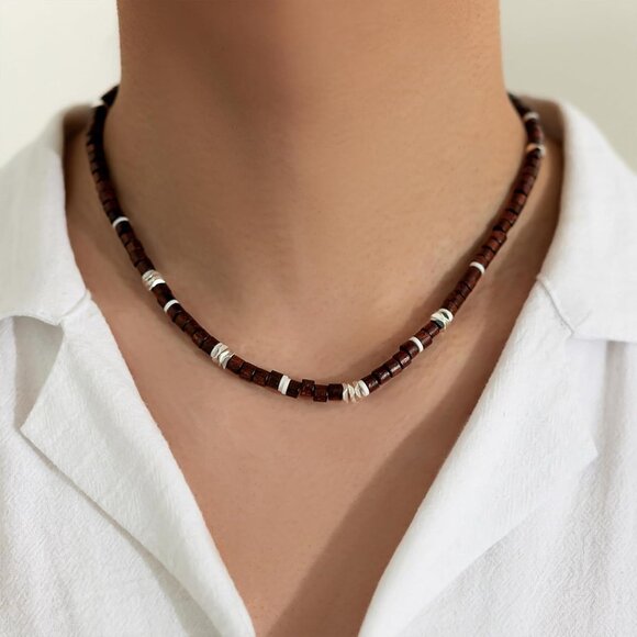🆕 Men Brown Puka Shell Necklace Trendy Summer Beach Sea Beaded Hawaiian Jewelry - Picture 2 of 7